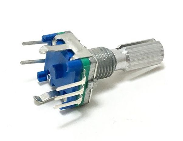 Rotary encoder met drukknop 20mm D-as schroefdraad EC11 groen-blauw 02